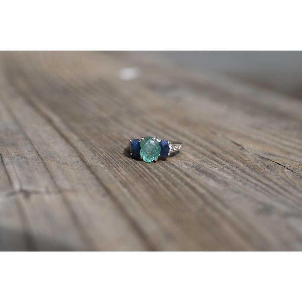 Engagement ring Aquamarine and Burmese Sapphire  set size 3 4 5 6 7 8 9 10 11 12